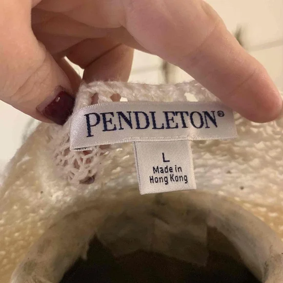 Pendleton White Knit Cardigan Cotton Linen Large Hook Eye Closure Crewneck - Picture 6 of 8